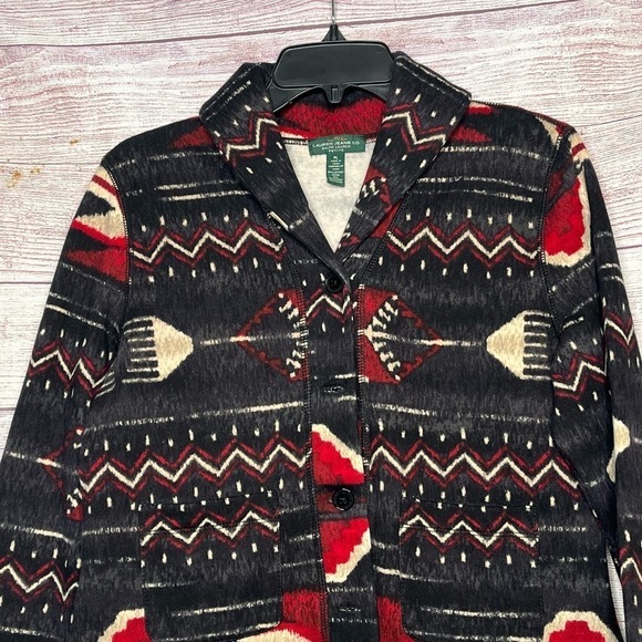 Lauren Ralph Lauren Aztec Tribal Cozy Cardigan Button Down Sweater Large - Picture 6 of 12